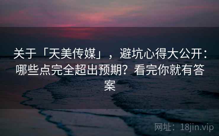 关于「天美传媒」，避坑心得大公开：哪些点完全超出预期？看完你就有答案