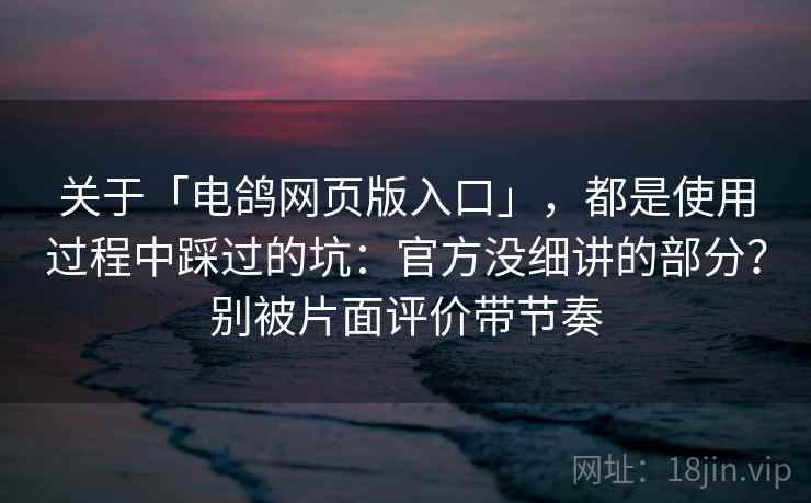 关于「电鸽网页版入口」，都是使用过程中踩过的坑：官方没细讲的部分？别被片面评价带节奏